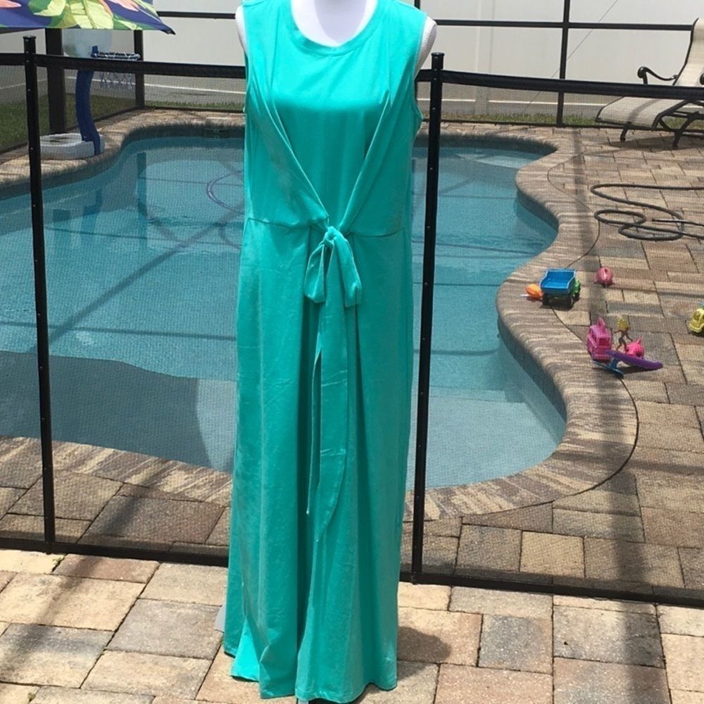 Denim & Co JerseyAqua round neck maxi dress L